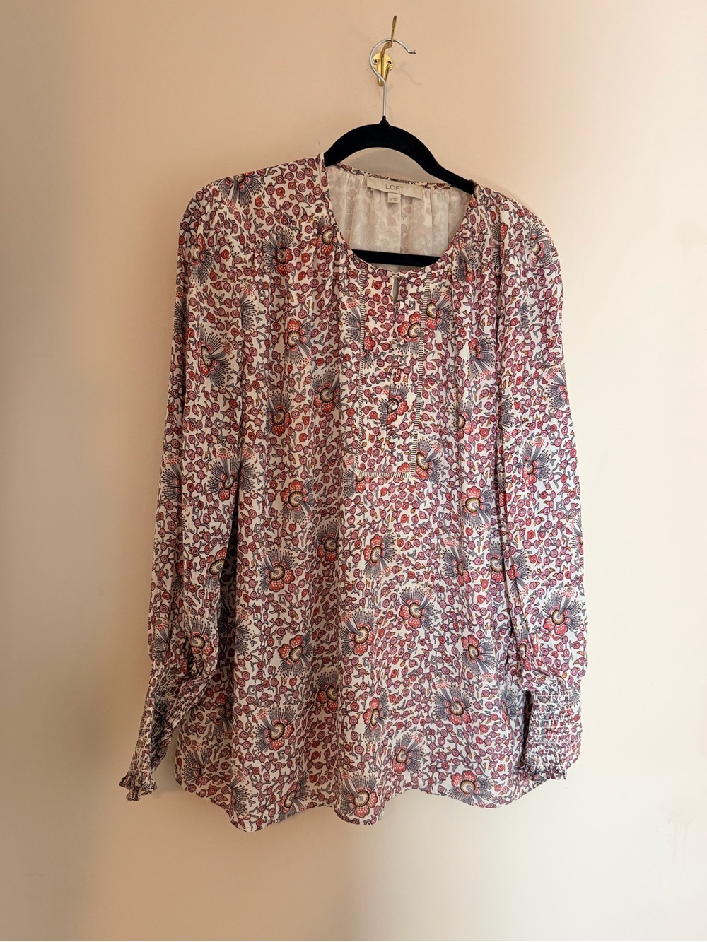 Loft -Boho Floral Long-Sleeve Blouse - Pink Multi